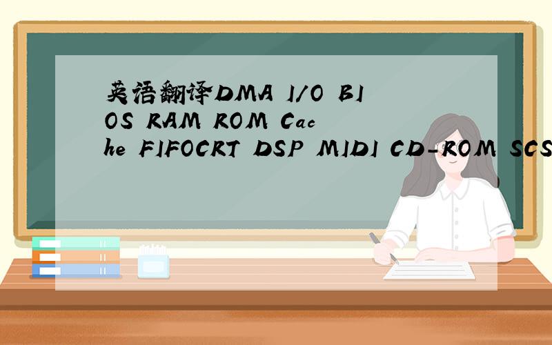 英语翻译DMA I/O BIOS RAM ROM Cache FIFOCRT DSP MIDI CD-ROM SCSI IDE AGP USB