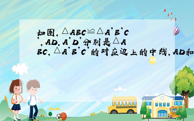 如图,△ABC≌△A’B’C’,AD,A’D’分别是△ABC,△A’B’C’的对应边上的中线,AD和A’D’有什么关系,证明.