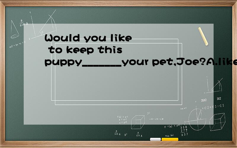 Would you like to keep this puppy_______your pet,Joe?A.like B.for C.of D.as