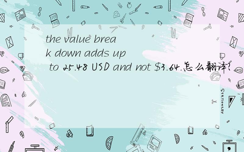 the value break down adds up to 25.48 USD and not $3.64.怎么翻译?
