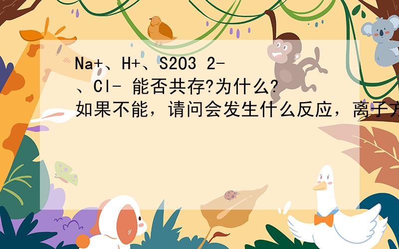 Na+、H+、S2O3 2-、Cl- 能否共存?为什么?如果不能，请问会发生什么反应，离子方程式是什么？