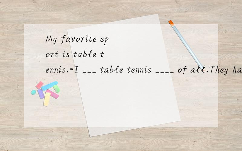 My favorite sport is table tennis.=I ___ table tennis ____ of all.They had a good school trip last week. =They had a god ____ ____ their school trip last week. The Greens went back to England by air.=The Greens ___ back ____ England. I want to move t