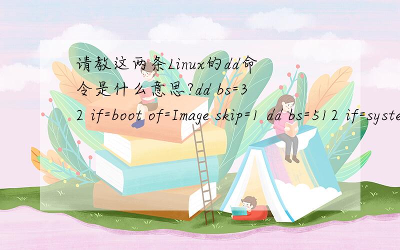 请教这两条Linux的dd命令是什么意思?dd bs=32 if=boot of=Image skip=1 dd bs=512 if=system of=Imagedd bs=32 if=boot of=Image skip=1 dd bs=512 if=system of=Image