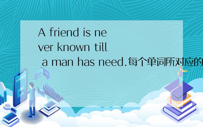 A friend is never known till a man has need.每个单词所对应的词性