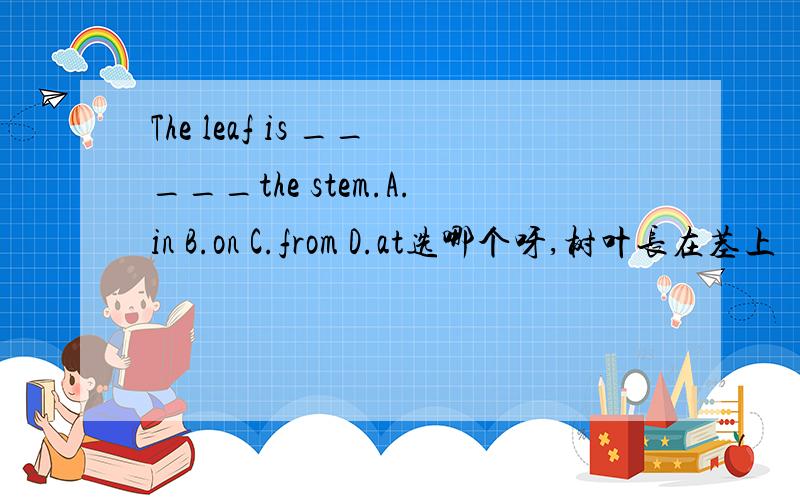 The leaf is _____the stem.A.in B.on C.from D.at选哪个呀,树叶长在茎上