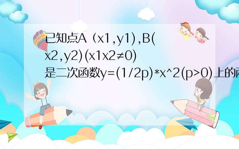 已知点A（x1,y1),B(x2,y2)(x1x2≠0)是二次函数y=(1/2p)*x^2(p>0)上的两个动点,O是坐标原点,且OA⊥OB,设圆C为x^2+y^2-(x1+x2)x-(y1+y2)y=0.1.证明线段AB是圆C的半径.2.当圆心到直线2x-y=0的距离最小值为 2/根号5.只