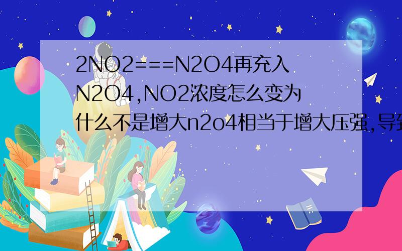2NO2===N2O4再充入N2O4,NO2浓度怎么变为什么不是增大n2o4相当于增大压强,导致逆移,