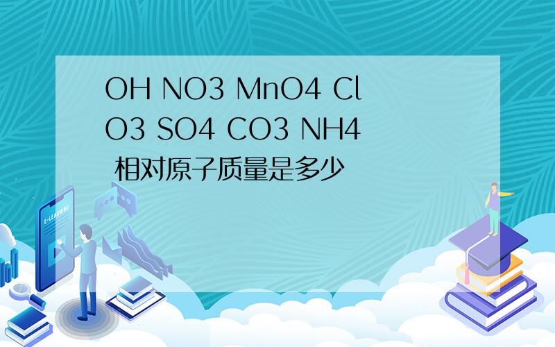 OH NO3 MnO4 ClO3 SO4 CO3 NH4 相对原子质量是多少