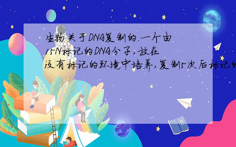 生物关于DNA复制的.一个由15N标记的DNA分子,放在没有标记的环境中培养,复制5次后标记的DNA分子占DNA分子总数的（ ％）DNA分子共有碱基1400个,其中一条链上的（A+T）/(C+G)=2:5.该DNA分子连续复制
