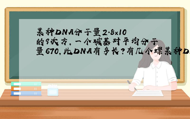 某种DNA分子量2.8×10的9次方,一个碱基对平均分子量670,此DNA有多长?有几个螺某种DNA分子量2.8×10的9次方，一个碱基对平均分子量670，此DNA有多长？有几个螺圈？