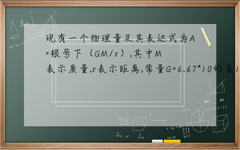 现有一个物理量及其表达式为A=根号下（GM/r）,其中M表示质量,r表示距离,常量G=6.67*10的负10次方Nm2/kg2.某同学推出A是速度,你认为他的推测是否正确,理由是什么?
