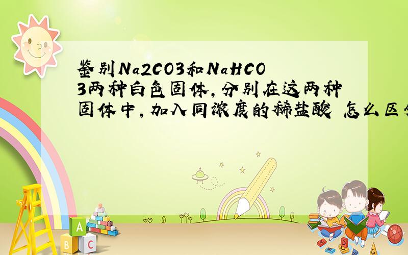 鉴别Na2CO3和NaHCO3两种白色固体,分别在这两种固体中,加入同浓度的稀盐酸 怎么区分