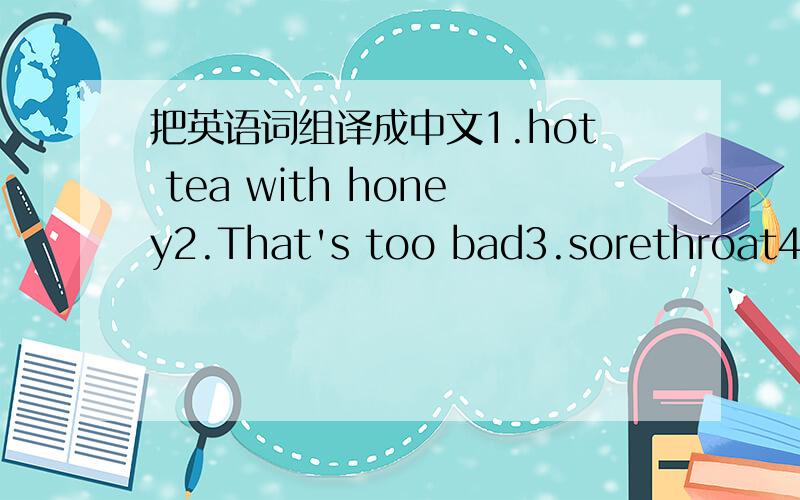 把英语词组译成中文1.hot tea with honey2.That's too bad3.sorethroat4.a good idea翻译成中文谢谢
