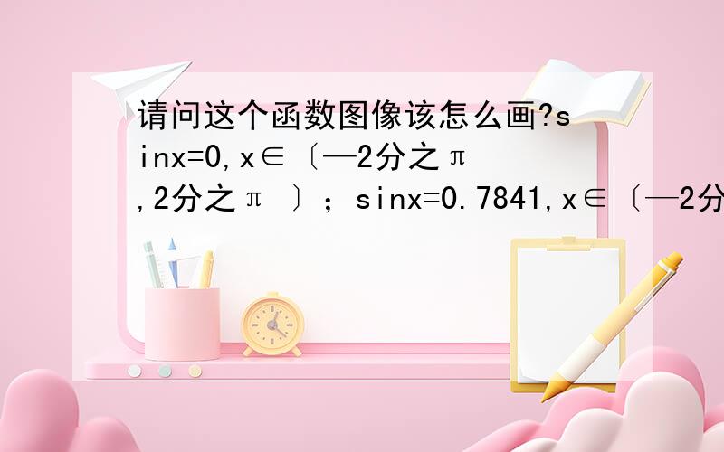 请问这个函数图像该怎么画?sinx=0,x∈〔—2分之π,2分之π 〕；sinx=0.7841,x∈〔—2分之π,2分之π〕.