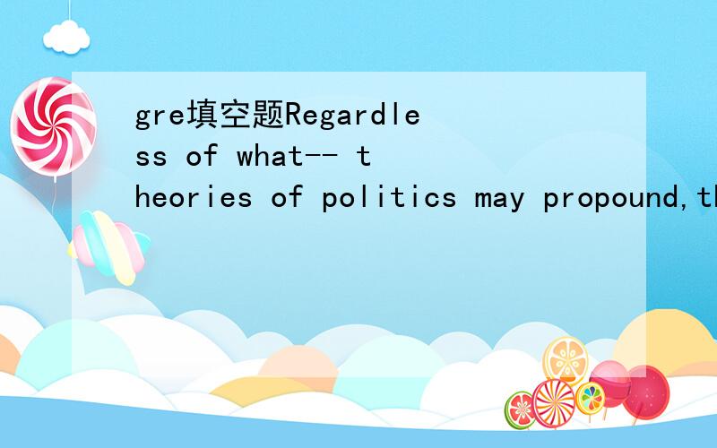 gre填空题Regardless of what-- theories of politics may propound,there is nothing that requires daily politics to be clear,thorough,and consistent-nothing,that is,that requires reality to conform to theory.A vagueb assertivec casuald viciouse tidy