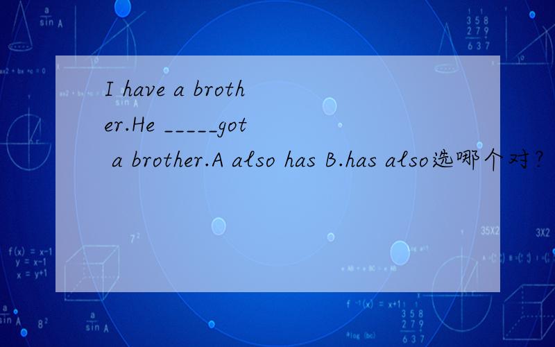 I have a brother.He _____got a brother.A also has B.has also选哪个对？为什么？