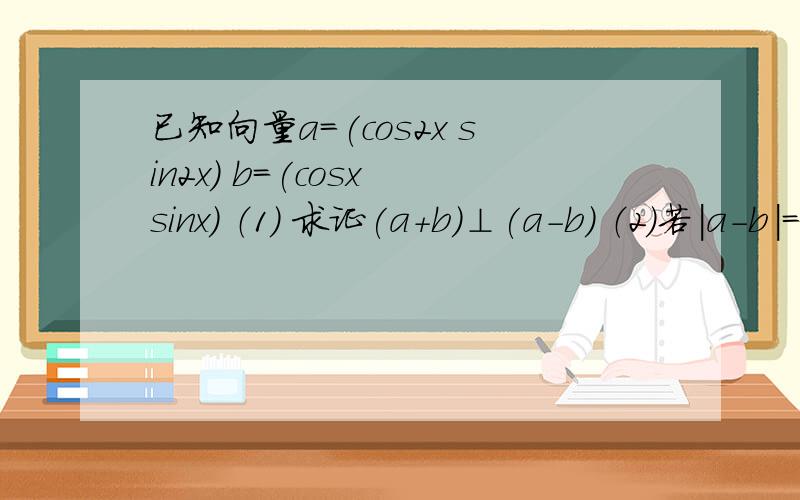 已知向量a=(cos2x sin2x) b=(cosx sinx) （1） 求证(a+b)⊥(a-b) （2）若|a-b|=1 求cosx的值已知向量a=(cos2x sin2x) b=(cosx sinx)（1） 求证(a+b)⊥(a-b)（2）若|a-b|=1 求cosx的值