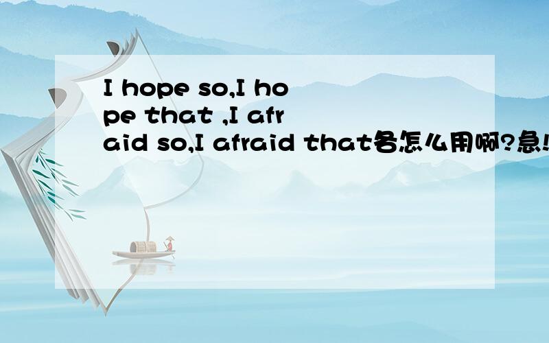 I hope so,I hope that ,I afraid so,I afraid that各怎么用啊?急!