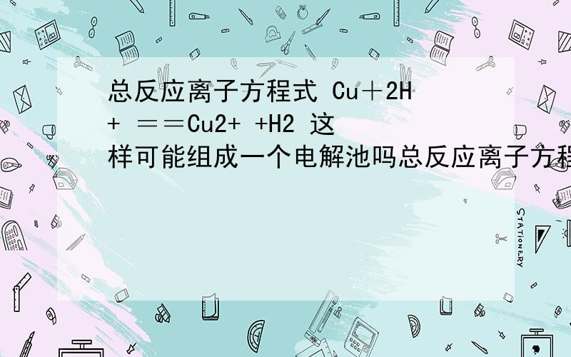 总反应离子方程式 Cu＋2H+ ＝＝Cu2+ +H2 这样可能组成一个电解池吗总反应离子方程式 Cu＋2H+ ＝＝Cu2+ +H2 这样可能组成一个电解池吗 如果可以 电解液是什么
