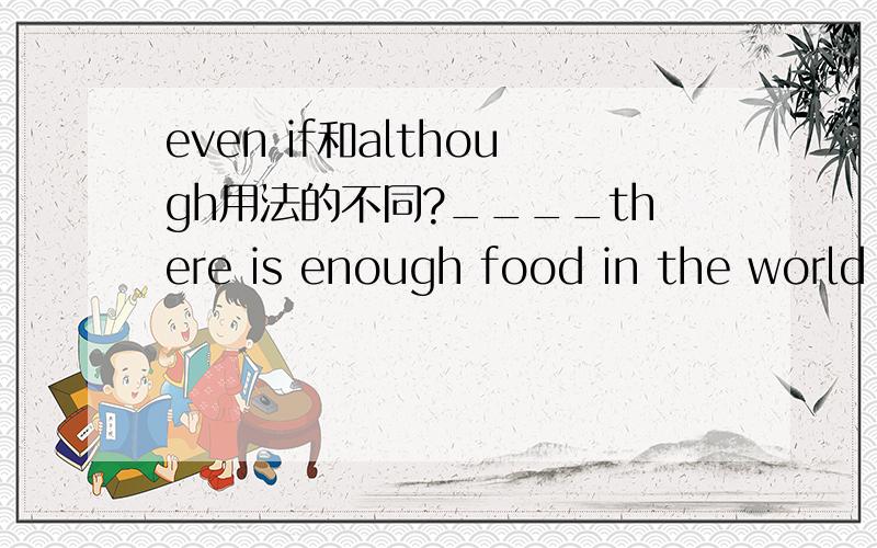 even if和although用法的不同?____there is enough food in the world for everybody,not everyone can afford to buy it.A.Although B.Even if.谁能告诉我为什么不能选B以及它们的区别.