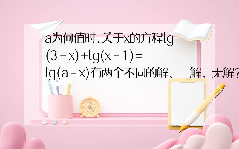 a为何值时,关于x的方程lg(3-x)+lg(x-1)=lg(a-x)有两个不同的解、一解、无解?