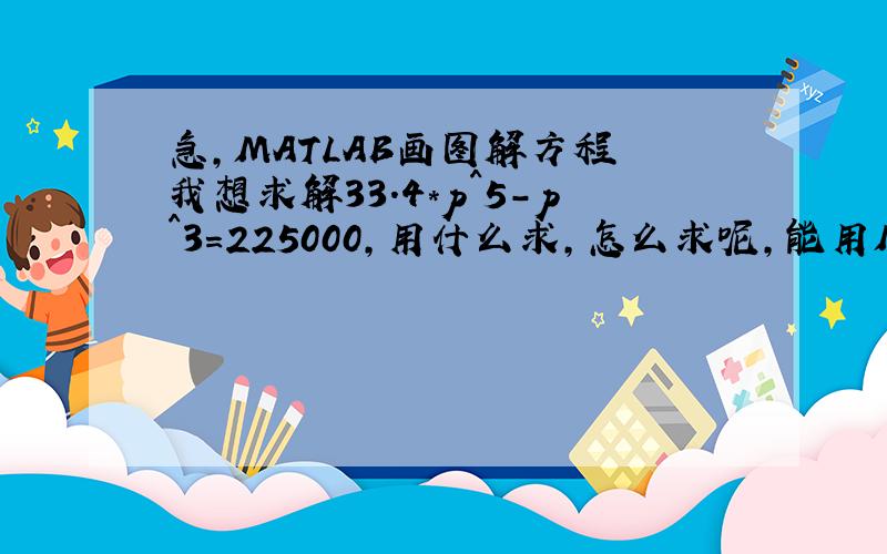 急,MATLAB画图解方程 我想求解33.4*p^5-p^3=225000,用什么求,怎么求呢,能用MATLAB把图做出来吗