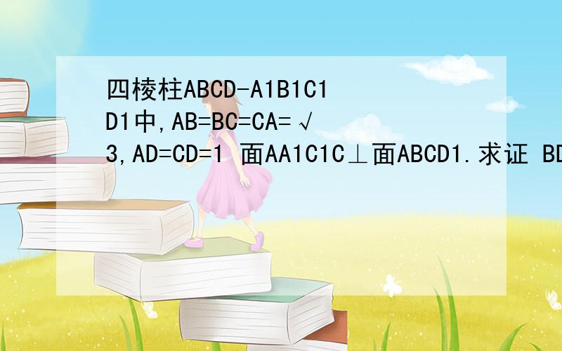 四棱柱ABCD-A1B1C1D1中,AB=BC=CA=√3,AD=CD=1 面AA1C1C⊥面ABCD1.求证 BD⊥AA12.若E为线段BC中点,求证 AE‖面DCC1D1