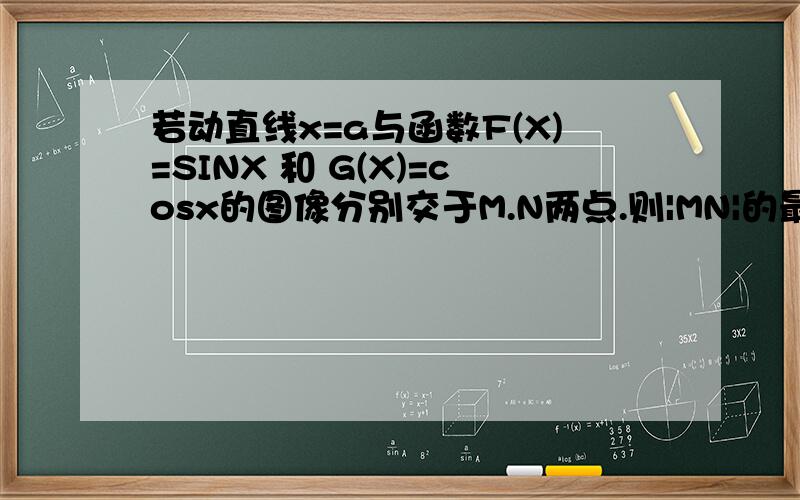若动直线x=a与函数F(X)=SINX 和 G(X)=cosx的图像分别交于M.N两点.则|MN|的最大值为 A1 B根号2 C根号 3D2