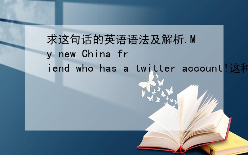 求这句话的英语语法及解析.My new China friend who has a twitter account!这种是什么句式,什么语法?就是名词+Who XXX类型的.