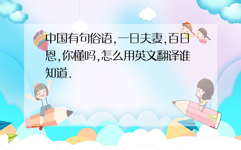 中国有句俗语,一日夫妻,百日恩,你懂吗,怎么用英文翻译谁知道.