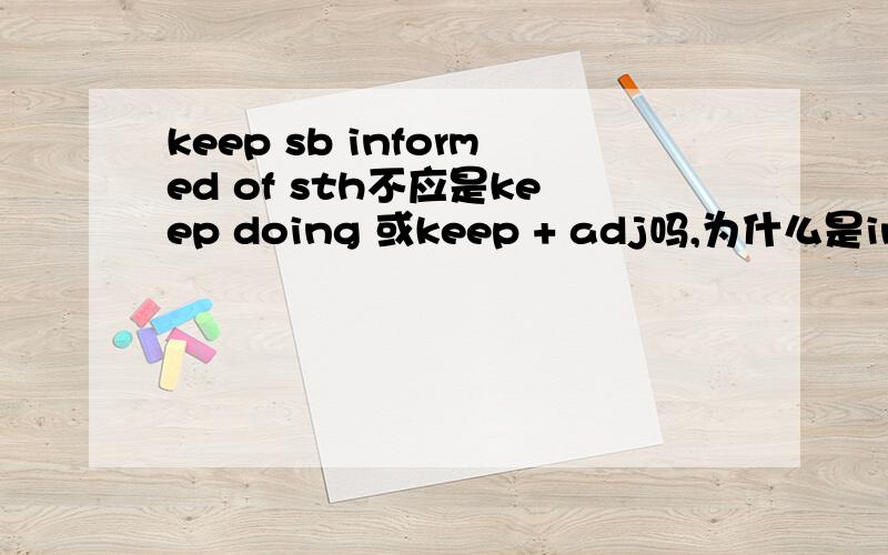 keep sb informed of sth不应是keep doing 或keep + adj吗,为什么是informed?informed在这是动词的过去分词还是形容词