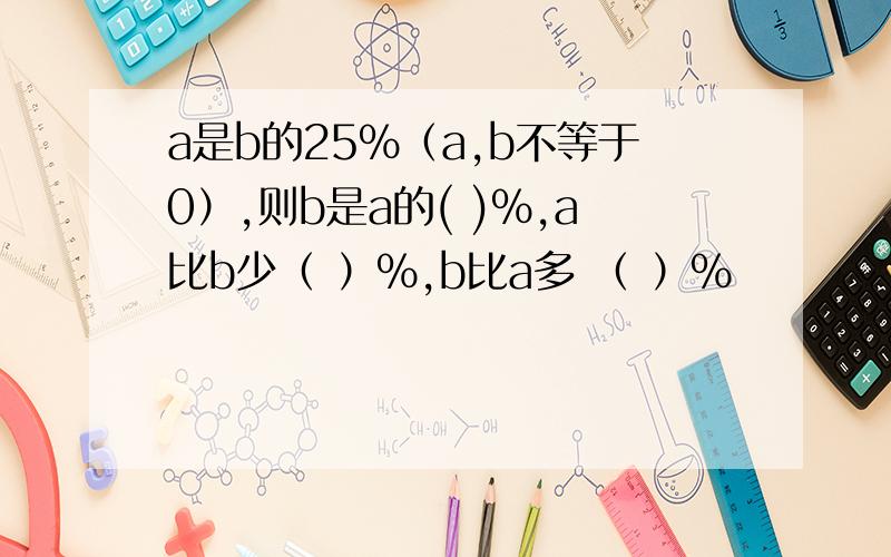 a是b的25%（a,b不等于0）,则b是a的( )%,a比b少（ ）%,b比a多 （ ）%