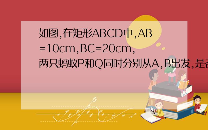 如图,在矩形ABCD中,AB=10cm,BC=20cm,两只蚂蚁P和Q同时分别从A,B出发,是否存在t（秒）值,使PQ//AC如图,在矩形ABCD中,AB=10cm,BC=20cm,两只蚂蚁P和Q同时分别从A,B出发,沿着AB,BC向B,C方向前进,P蚂蚁每秒钟走1c