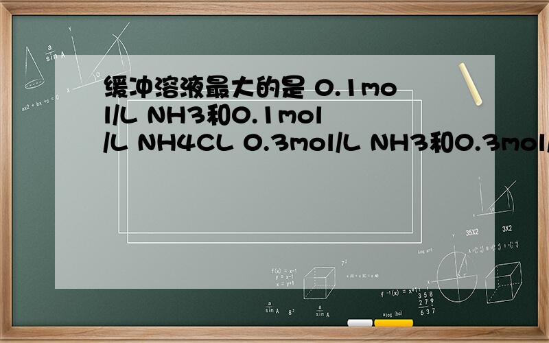缓冲溶液最大的是 0.1mol/L NH3和0.1mol/L NH4CL 0.3mol/L NH3和0.3mol/L NH4CL